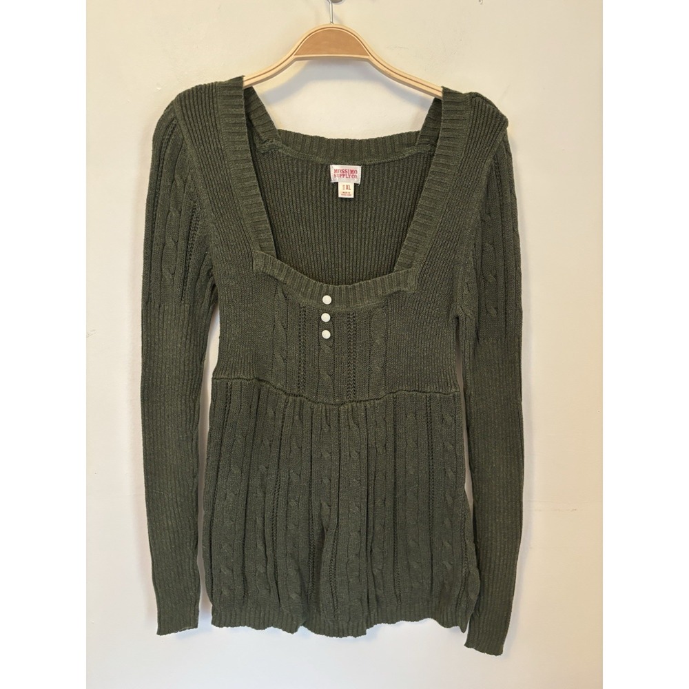 Y2k Babydoll Cable Knit Sweater XL Green Preppy Long Sleeve Mossimo Bella Swan